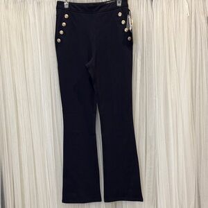 Jones New York Dark Blue Straight Leg High Waist Pants with Silver Buttons